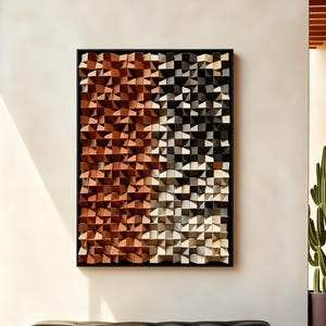Handmade Geometric 3D Wood Wall Art, Acoustic Sound Diffuser, Modern Gradient Mosaic Decor for Living Room