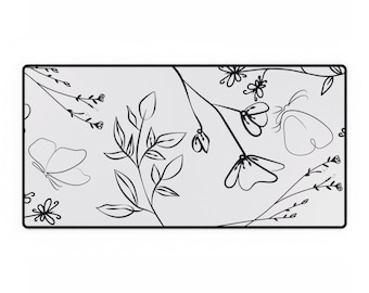 Alfombrilla de escritorio minimalista con estampado floral de líneas negras / Alfombrilla de escritorio botánica