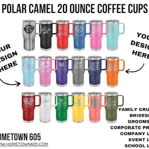 Laser Engraved Handled Travel Mug | 20 oz Insulated Tumbler | Personalized Coffee Cup | Custom Mug with Your Text or Image | Personal Gift