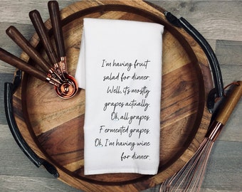 Funny Wine Dinner Tea Towel: Humorous Kitchen Dish Cloth