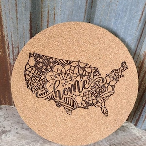 USA Home Cork Kitchen Trivet Hot Pad, Kitchen Decor, Personalized Gift, Engagement Gift, Christmas gift, Personalized Trivet, Kitchen Decor