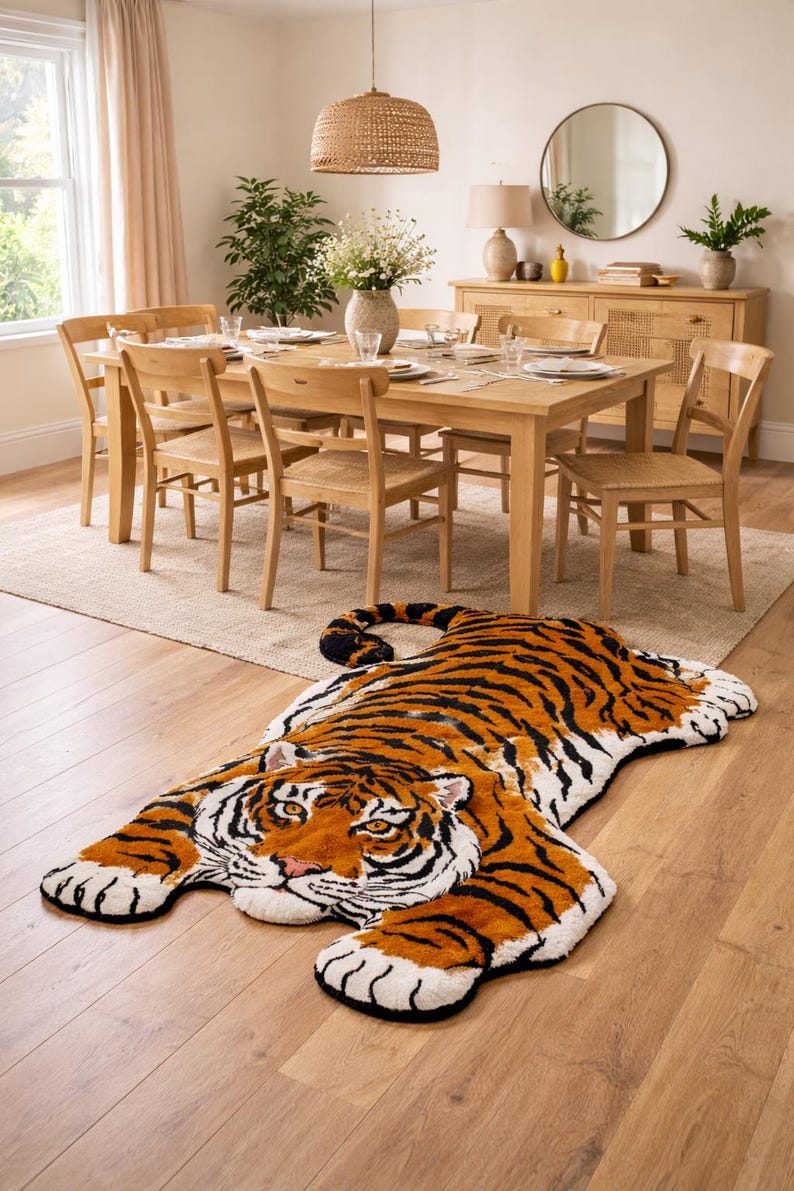 Hand Tufted Wool Tiger Rug | Animal Print Kids Room Decor - Etsy
