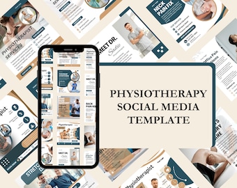 Plantillas de fisioterapia para redes sociales en Facebook e Instagram / 40 publicaciones editables en Canva