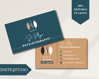 Physiotherapy Business Card | Modern Canva Editable Visiting Card for Physical Therapy Clinic – Instant Download