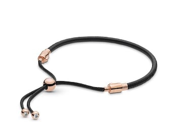 Black Leather and Rose Gold Slider Bracelet, Mother’s Day/Birthday Gift /Christmas Gift