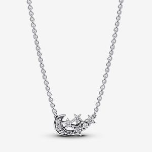 Sparkling Moon & Star Collier  Silver Necklace 45cm
