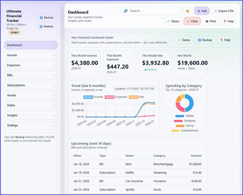 Personal Finance Tracker – Budget Planner, Expense Tracker and Net Worth Dashboard. All-in-one ...
