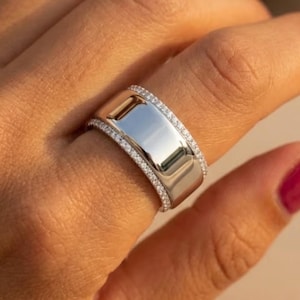 Anillo Oura, delicado anillo de eternidad, engaste pavé, anillo elegante, alianza de boda con circonitas cúbicas, regalo de lujo para ella.