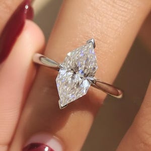 Antique Dutch Marquise Cut Moissanite Solitaire Wedding Ring, V Prong Tapered Shank Engagement Ring for Women, Unique Promise Ring for Her