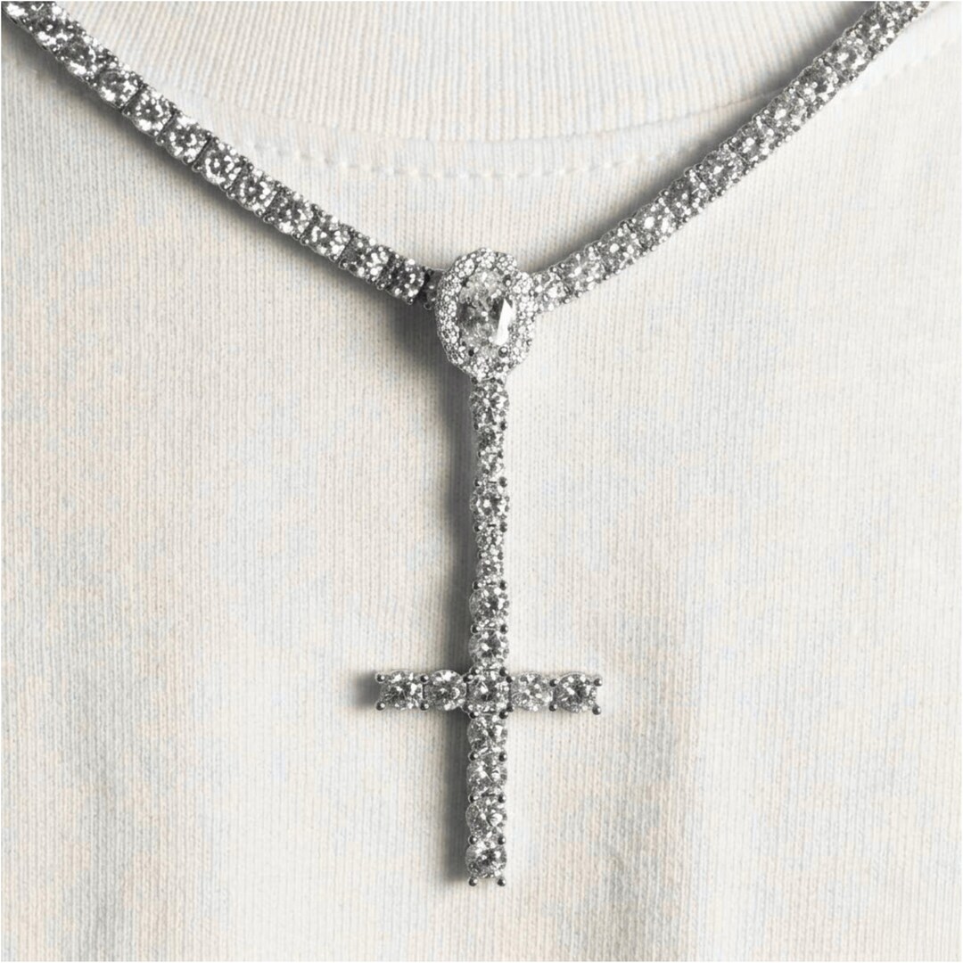 Iced Out Cross Pendant Necklace 925 Sterling Silver | 3MM Tennis Chain ...