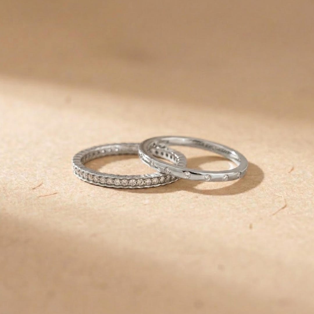 2 Rings Set, Stackable Rings, Eternity Rings, Silver Rings, Bezel Ring ...