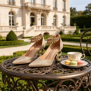 green emerald velvet dress Champagne Gold Glitter Shoes – Becci's Bridal Designs main image 0