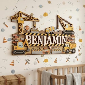 Personalized Construction Name Sign | Multi-Layered Wooden Nursery Wall Decor