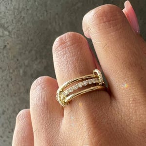 Triple Hoop Diamond Ring | Minimalist Stackable | Solid Gold | Everyday Jewelry | Women