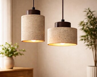 Lámpara colgante de piedra travertino: lámpara colgante natural Wabi-Sabi para dormitorio, comedor y cocina.