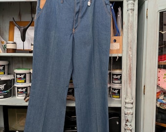 Vintage Hang Ten Flared Jeans, 70s Style Surf Denim Pants, Light Indigo Unisex Denim
