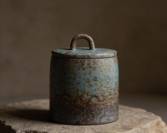 Handmade Japanese Ceramic Tea Canister, Rustic Stoneware Storage Jar, Wabi Sabi Kitchen Decor