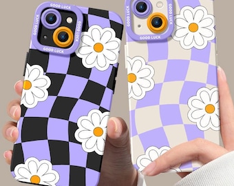 Daisy Checkerboard iPhone Handyhülle, Floral Silikon Hülle