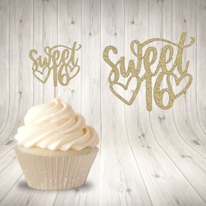 Sweet 16 Cupcake Topper. Sweet Sixteen Cupcake Topper. Sweet 16 Birthday Party. Sweet 16 Celebration. Sweet 16 Party. Glitter Cupcake Topper