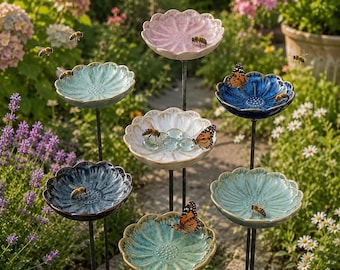 Keramik Bienentränke mit Einsatz - Schmetterling Trinkstation Garten Yard Art Decor Geschenk