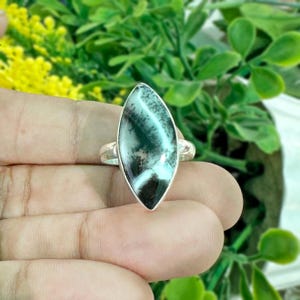 Genuine Natural Dendrite Opal Ring Dendrite Gemstone Ring: Handmade Sterling Silver Plated Ring .Boho Hippie Ring Size- 7.25US