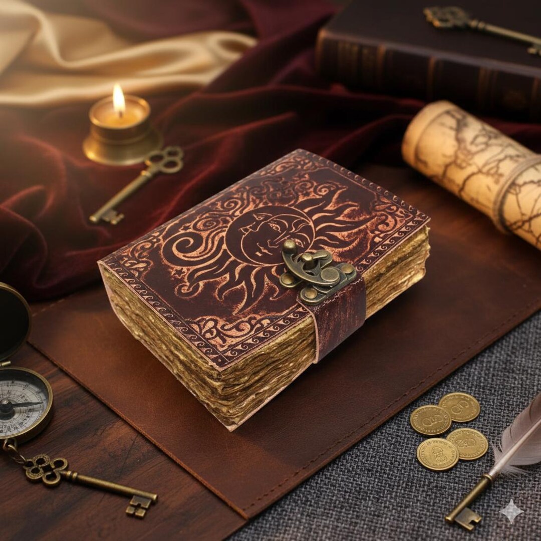 Vintage Sun and Moon Leather Journal | Handmade Embossed Diary With ...