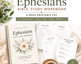 Ephesians Bible Study Workbook for Women, 6 Week Guided Bible Study Printable PDF, Christian Women’s Small Group Study, Prayer Journal