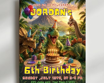 Editable Dinosaur Invitation, DInosaur Birthday Party Invitation, Dinosaur World Invite, T-Rex Party Invite, Jurassic 1st 3rd 5th Birthday