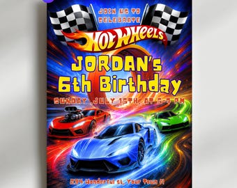 Editable Hot Cars Birthday Invitation, Hot Cars Let's Race Birthday Party Digital Invitation, Boys Birthday Card, Instant Digital Download