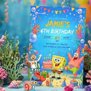 ocean invite, ocean theme, sea creature party, sea theme party, sponge, under the sea, beach birthday, digital invitation, editable invite, instant download, kids ocean invite, ocean birthday, underwater bday