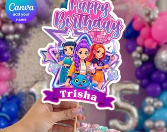 K-pop Demon Hunters Cake Topper – Custom Name – Birthday Party Decor