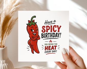 Funny Spicy Birthday Card: Retro Cartoon Chilli Pepper