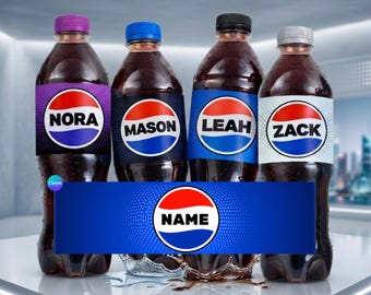 Personalised Pepsi Bottle Label Sticker | Custom Name Soda Gift | Birthday Party Favour