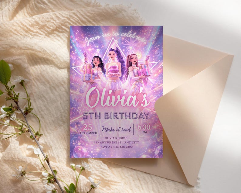 kpop digital invite, demon hunters canva, demon hunters invite, huntrix birthday, huntrix invitation, huntrix invite canva, kpop birthday invite, kpop demon birthday, kpop demon party, kpop hunters invite, kpop invitation, kpop invite canva, kpop template canva