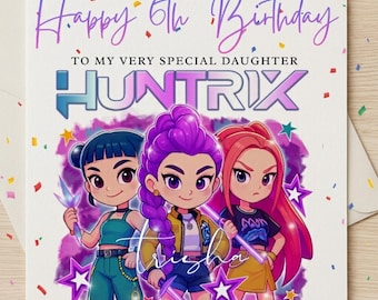 Tarjeta de cumpleaños personalizada de Kpop para hermana, hija, amiga, sobrina, mejor amiga de cualquier edad. Cazadores de demonios personalizados.