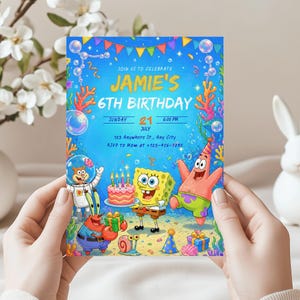 ocean invite, ocean theme, sea creature party, sea theme party, sponge, under the sea, beach birthday, digital invitation, editable invite, instant download, kids ocean invite, ocean birthday, underwater bday