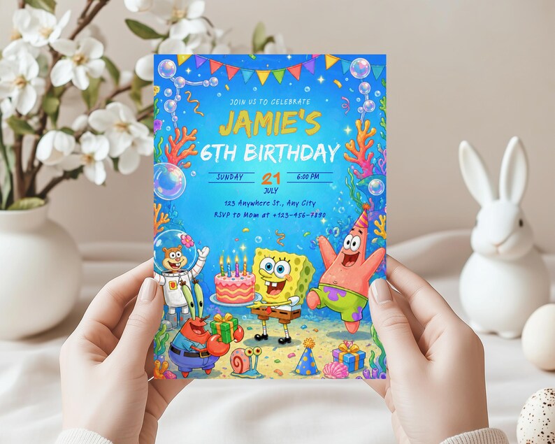 ocean invite, ocean theme, sea creature party, sea theme party, sponge, under the sea, beach birthday, digital invitation, editable invite, instant download, kids ocean invite, ocean birthday, underwater bday