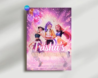 Kpop Demon Hunters Birthday Invitation, Editable Canva Template, Huntrix Invite, K-pop Invites Digital Download (Editable in Canva)