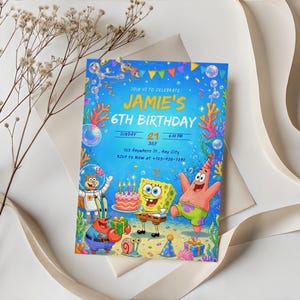 ocean invite, ocean theme, sea creature party, sea theme party, sponge, under the sea, beach birthday, digital invitation, editable invite, instant download, kids ocean invite, ocean birthday, underwater bday