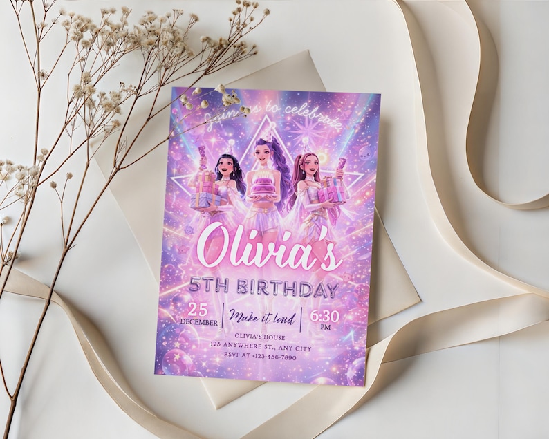 kpop digital invite, demon hunters canva, demon hunters invite, huntrix birthday, huntrix invitation, huntrix invite canva, kpop birthday invite, kpop demon birthday, kpop demon party, kpop hunters invite, kpop invitation, kpop invite canva, kpop template canva