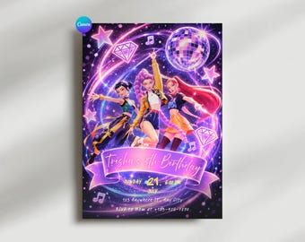 Kpop Demon Hunters Birthday Invitation, Editable Canva Template, Huntrix Invite, K-pop Invites, Digital Download, Kids Birthday Party Cards