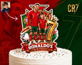Adorno personalizado para tarta de Cristiano Ronaldo, decoración para fiestas CR7, decoración imprimible para tartas de cumpleaños de fútbol (descarga digital)
