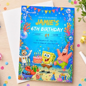 ocean invite, ocean theme, sea creature party, sea theme party, sponge, under the sea, beach birthday, digital invitation, editable invite, instant download, kids ocean invite, ocean birthday, underwater bday