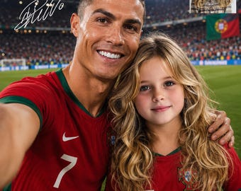 Retrato personalizado de Ronaldo con autógrafo: regalo personalizado de CR7 para niños y aficionados al fútbol.
