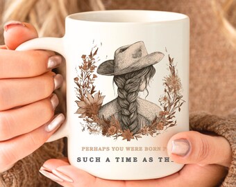 Taza estilo western, Ester 4:14 Para un tiempo como este Diseños cristianos de sublimación Taza estética vaquera vintage, Taza religiosa