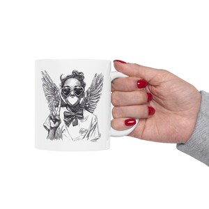 Taza retro de Cupido con diseño de San Valentín, taza de café o té con ilustración de ángel dibujada a mano, taza de cerámica. imagen 16