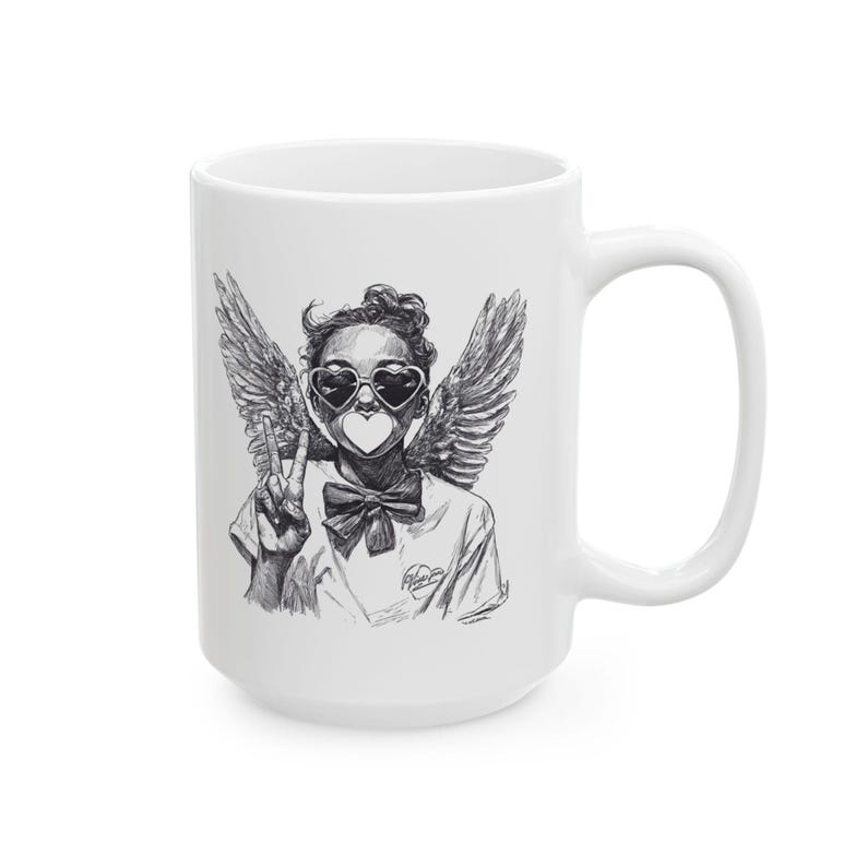 Taza retro de Cupido con diseño de San Valentín, taza de café o té con ilustración de ángel dibujada a mano, taza de cerámica. imagen 8