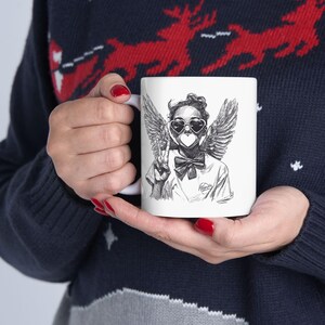 Taza retro de Cupido con diseño de San Valentín, taza de café o té con ilustración de ángel dibujada a mano, taza de cerámica. imagen 15