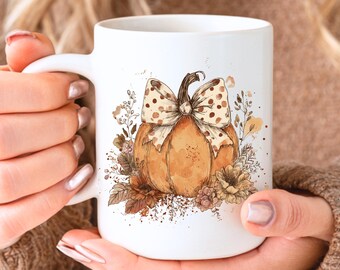 Taza floral de calabaza otoñal, taza bohemia de calabaza coqueta, taza vintage de otoño, taza retro de flores de Halloween, taza de especias de calabaza