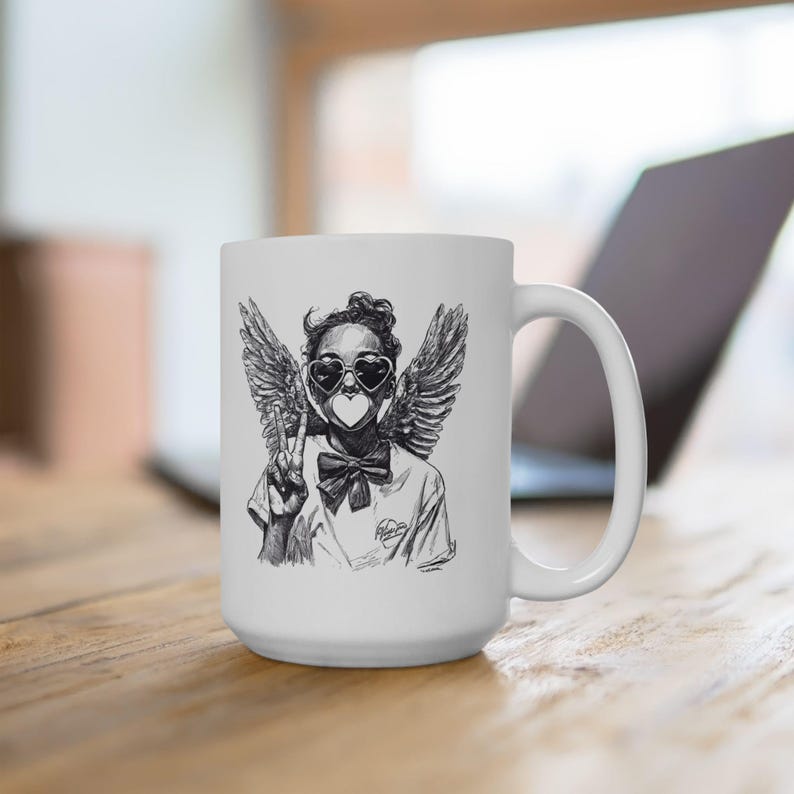 Taza retro de Cupido con diseño de San Valentín, taza de café o té con ilustración de ángel dibujada a mano, taza de cerámica. imagen 11